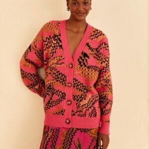 Farm Rio Pink Croco Knit Cardigan - Size Medium